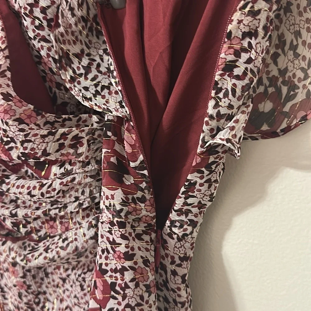 Shoshanna Womens Elnora Short Sleeve Midi Dress Boysenberry Floral Sz 12 Elegant - Picture 14 of 16